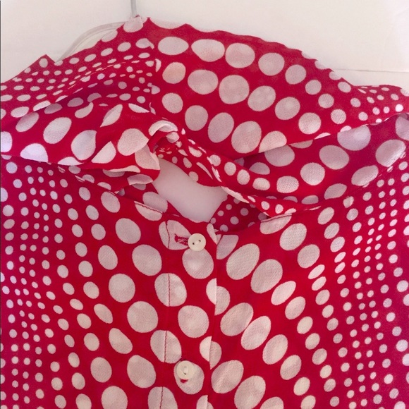 Sheer Red & white large Polka Dot Tank top with roll-neck back button-up Eur 42 - Picture 3 of 5